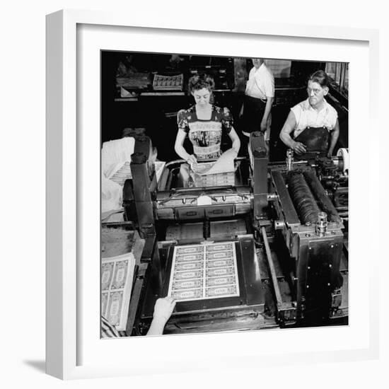 Bed Press Machine That Makes Paper Money.Chase Bank Collection of Moneys of the World-Myron Davis-Framed Photographic Print