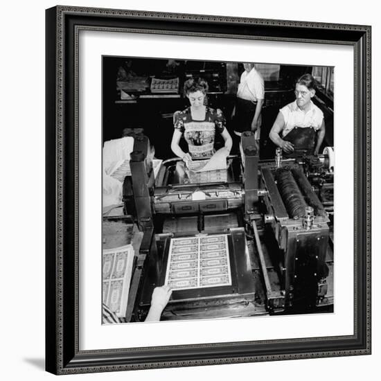 Bed Press Machine That Makes Paper Money.Chase Bank Collection of Moneys of the World-Myron Davis-Framed Photographic Print