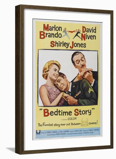 Bed Time Story, US poster, Shirley Jones, Marlon Brando, David Niven, 1964-null-Framed Art Print