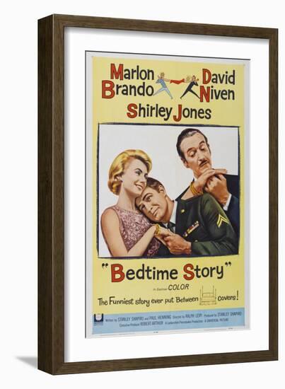 Bed Time Story, US poster, Shirley Jones, Marlon Brando, David Niven, 1964-null-Framed Art Print