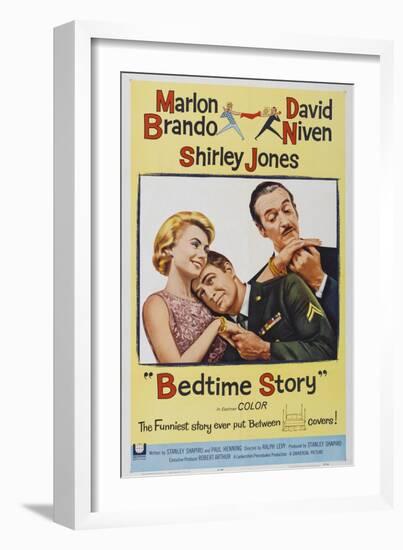 Bed Time Story, US poster, Shirley Jones, Marlon Brando, David Niven, 1964-null-Framed Art Print