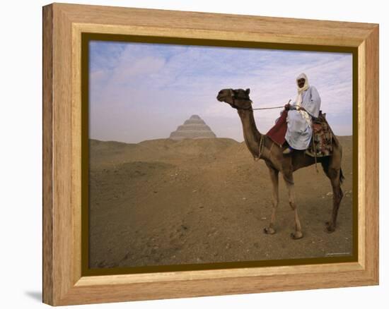 Bedouin Camel Rider in Front of Pyramid of Djoser, Egypt, North Africa-Staffan Widstrand-Framed Premier Image Canvas