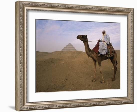 Bedouin Camel Rider in Front of Pyramid of Djoser, Egypt, North Africa-Staffan Widstrand-Framed Photographic Print