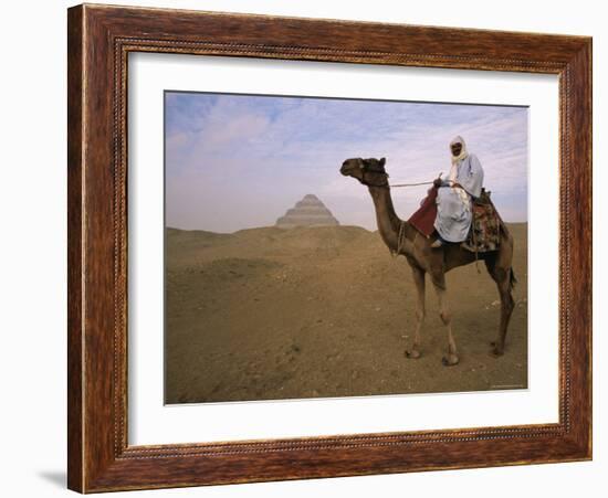 Bedouin Camel Rider in Front of Pyramid of Djoser, Egypt, North Africa-Staffan Widstrand-Framed Photographic Print