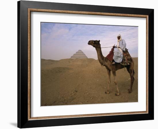 Bedouin Camel Rider in Front of Pyramid of Djoser, Egypt, North Africa-Staffan Widstrand-Framed Photographic Print