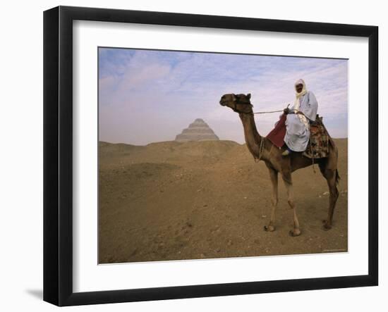 Bedouin Camel Rider in Front of Pyramid of Djoser, Egypt, North Africa-Staffan Widstrand-Framed Photographic Print