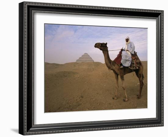 Bedouin Camel Rider in Front of Pyramid of Djoser, Egypt, North Africa-Staffan Widstrand-Framed Photographic Print