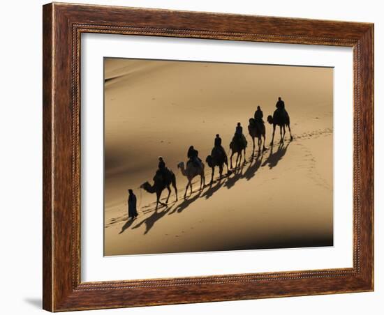 Bedouin Caravan Riding Through the Sahara Desert, Near Merzouga, Morocco, North Africa, Africa-Michael Runkel-Framed Photographic Print