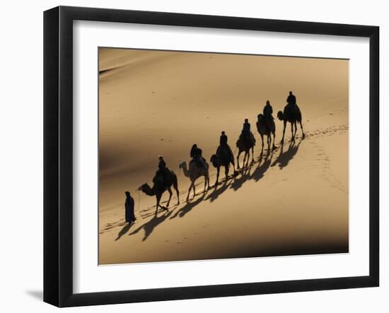 Bedouin Caravan Riding Through the Sahara Desert, Near Merzouga, Morocco, North Africa, Africa-Michael Runkel-Framed Photographic Print