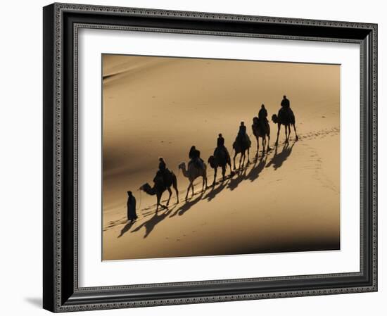 Bedouin Caravan Riding Through the Sahara Desert, Near Merzouga, Morocco, North Africa, Africa-Michael Runkel-Framed Photographic Print