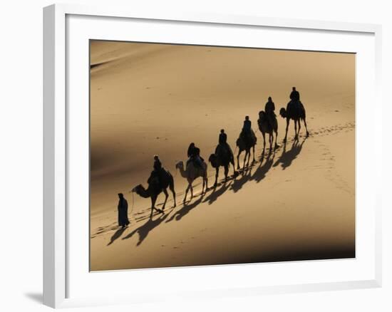 Bedouin Caravan Riding Through the Sahara Desert, Near Merzouga, Morocco, North Africa, Africa-Michael Runkel-Framed Photographic Print