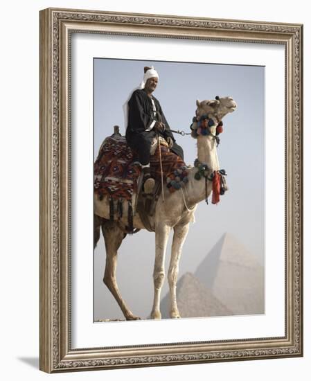 Bedouin Guide on Camel-Back Overlooking the Pyramids of Giza, Cairo, Egypt-Mcconnell Andrew-Framed Photographic Print