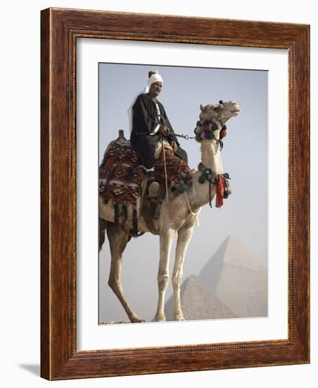 Bedouin Guide on Camel-Back Overlooking the Pyramids of Giza, Cairo, Egypt-Mcconnell Andrew-Framed Photographic Print