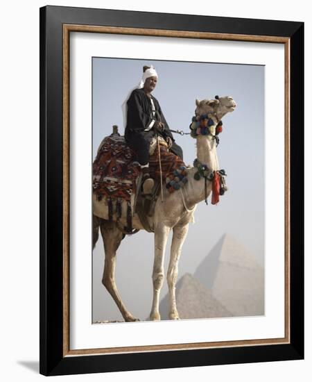 Bedouin Guide on Camel-Back Overlooking the Pyramids of Giza, Cairo, Egypt-Mcconnell Andrew-Framed Photographic Print