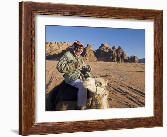 Bedouin on Camel in the Desert, Wadi Rum, Jordan, Middle East-Sergio Pitamitz-Framed Photographic Print