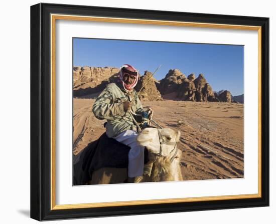 Bedouin on Camel in the Desert, Wadi Rum, Jordan, Middle East-Sergio Pitamitz-Framed Photographic Print