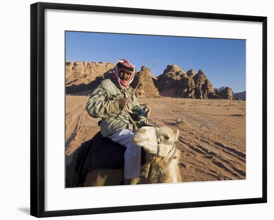 Bedouin on Camel in the Desert, Wadi Rum, Jordan, Middle East-Sergio Pitamitz-Framed Photographic Print