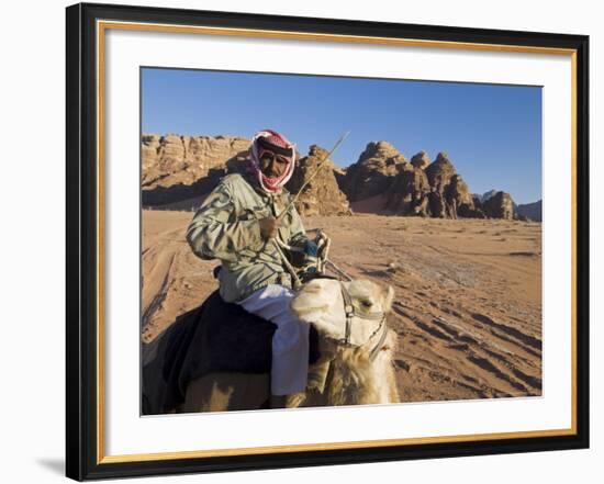 Bedouin on Camel in the Desert, Wadi Rum, Jordan, Middle East-Sergio Pitamitz-Framed Photographic Print