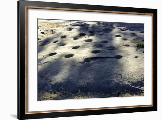 Bedrock Mortar Holes, or Chaw’se, Used by Miwok to Grind Acorns and Seeds, California-null-Framed Photographic Print