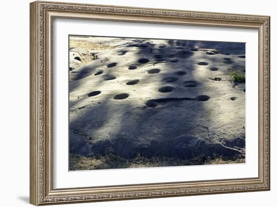 Bedrock Mortar Holes, or Chaw’se, Used by Miwok to Grind Acorns and Seeds, California-null-Framed Photographic Print