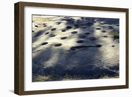 Bedrock Mortar Holes, or Chaw’se, Used by Miwok to Grind Acorns and Seeds, California-null-Framed Photographic Print