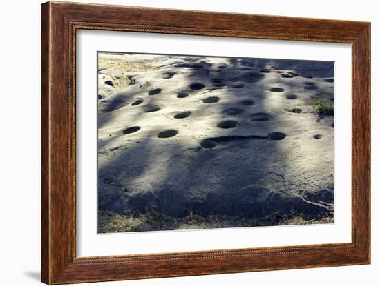 Bedrock Mortar Holes, or Chaw’se, Used by Miwok to Grind Acorns and Seeds, California-null-Framed Photographic Print