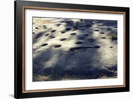 Bedrock Mortar Holes, or Chaw’se, Used by Miwok to Grind Acorns and Seeds, California-null-Framed Photographic Print