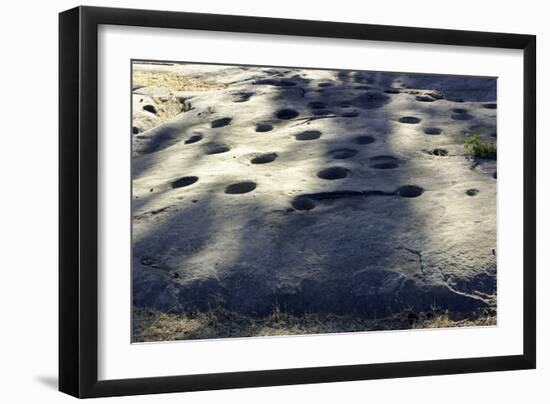 Bedrock Mortar Holes, or Chaw’se, Used by Miwok to Grind Acorns and Seeds, California-null-Framed Photographic Print