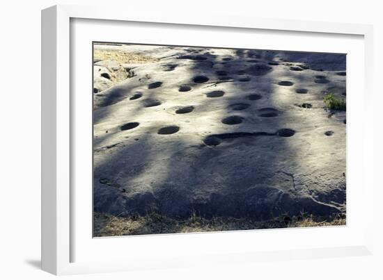 Bedrock Mortar Holes, or Chaw’se, Used by Miwok to Grind Acorns and Seeds, California-null-Framed Photographic Print