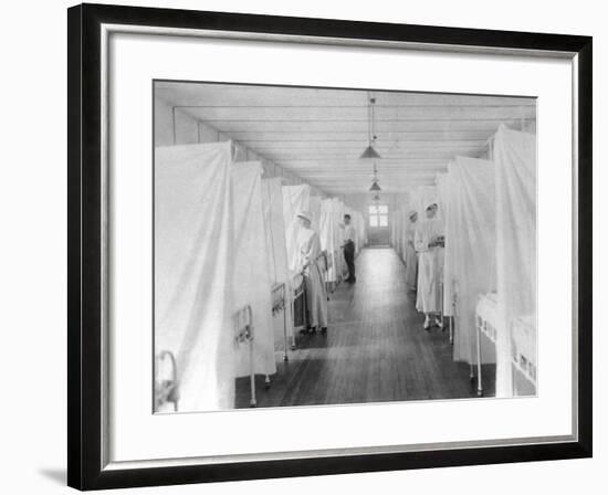 Beds Separated by Sheets to Isolate Patients During Spanish Flu Epidemic 1918-19-null-Framed Photo