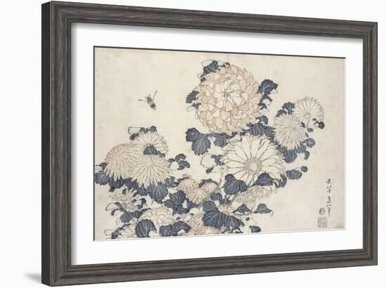 Bee and Chrysanthemums, from the Series Big Flowers-Katsushika Hokusai-Framed Giclee Print