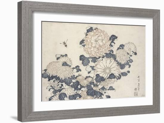 Bee and Chrysanthemums, from the Series Big Flowers-Katsushika Hokusai-Framed Giclee Print