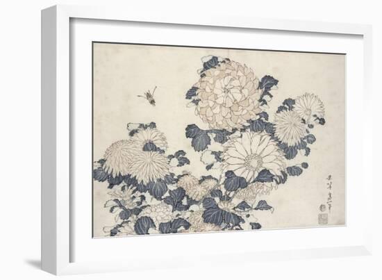 Bee and Chrysanthemums, from the Series Big Flowers-Katsushika Hokusai-Framed Giclee Print