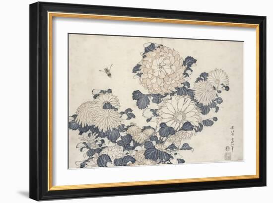 Bee and Chrysanthemums, from the Series Big Flowers-Katsushika Hokusai-Framed Giclee Print