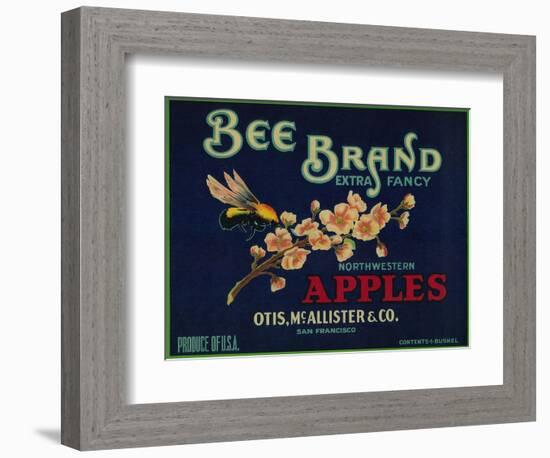 Bee Apple Crate Label - San Francisco, CA-Lantern Press-Framed Art Print