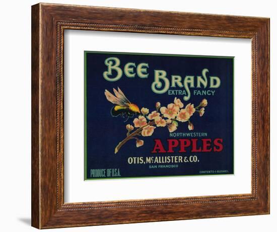 Bee Apple Crate Label - San Francisco, CA-Lantern Press-Framed Art Print