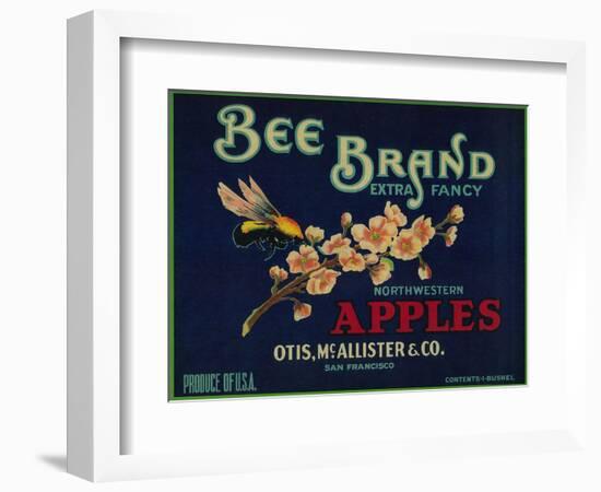 Bee Apple Crate Label - San Francisco, CA-Lantern Press-Framed Art Print