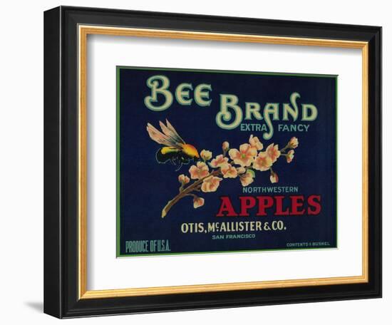 Bee Apple Crate Label - San Francisco, CA-Lantern Press-Framed Art Print