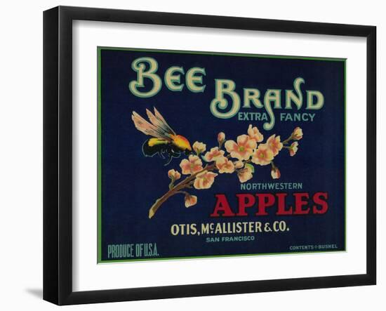 Bee Apple Crate Label - San Francisco, CA-Lantern Press-Framed Art Print