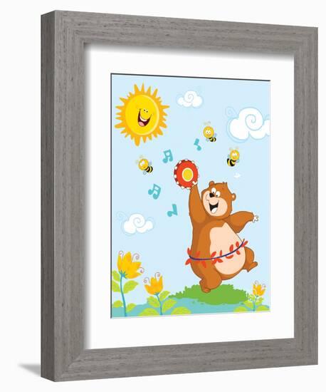 Bee Bright!-Blue Fish-Framed Art Print