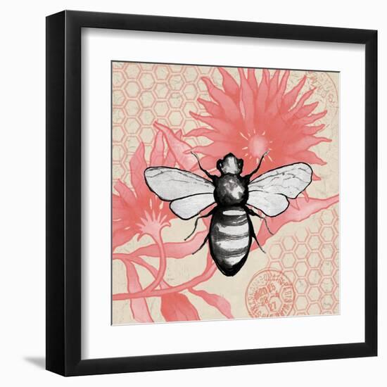 Bee on Pink Flower Square-Elizabeth Medley-Framed Art Print