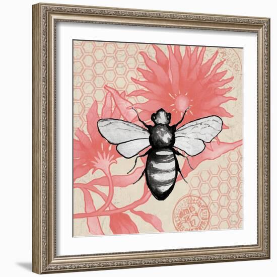 Bee on Pink Flower Square-Elizabeth Medley-Framed Art Print