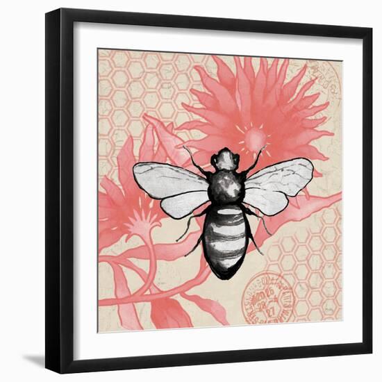 Bee on Pink Flower Square-Elizabeth Medley-Framed Art Print