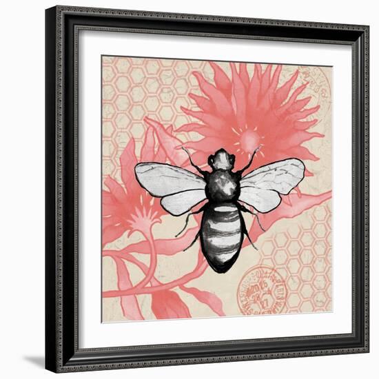 Bee on Pink Flower Square-Elizabeth Medley-Framed Art Print