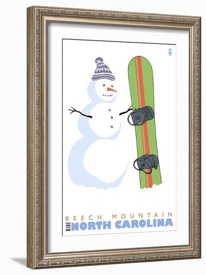Beech Mountain, North Carolina, Snowman with Snowboard-Lantern Press-Framed Art Print