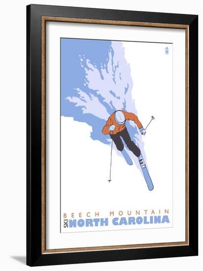 Beech Mountain, North Carolina, Stylized Skier-Lantern Press-Framed Art Print