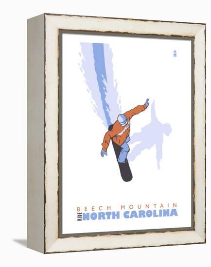 Beech Mountain, North Carolina, Stylized Snowboarder-Lantern Press-Framed Stretched Canvas