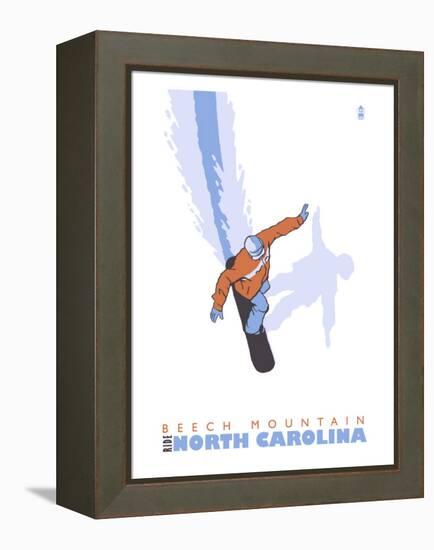 Beech Mountain, North Carolina, Stylized Snowboarder-Lantern Press-Framed Stretched Canvas