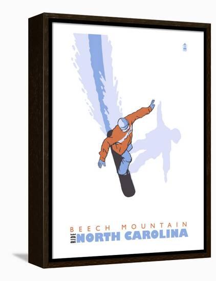 Beech Mountain, North Carolina, Stylized Snowboarder-Lantern Press-Framed Stretched Canvas