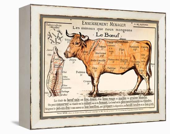 Beef: Diagram Depicting the Different Cuts of Meat (Colour Litho)-French School-Framed Premier Image Canvas